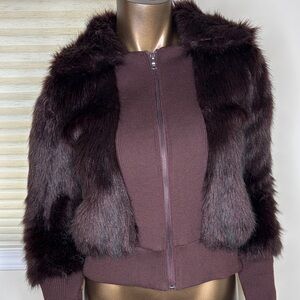 Chic Saks Fifth Avenue Faux Fur Jacket in Rich Burgundy